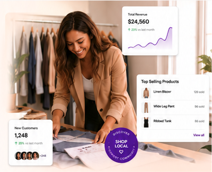ClothME merchant insights — revenue, top products, new customers, and shop local